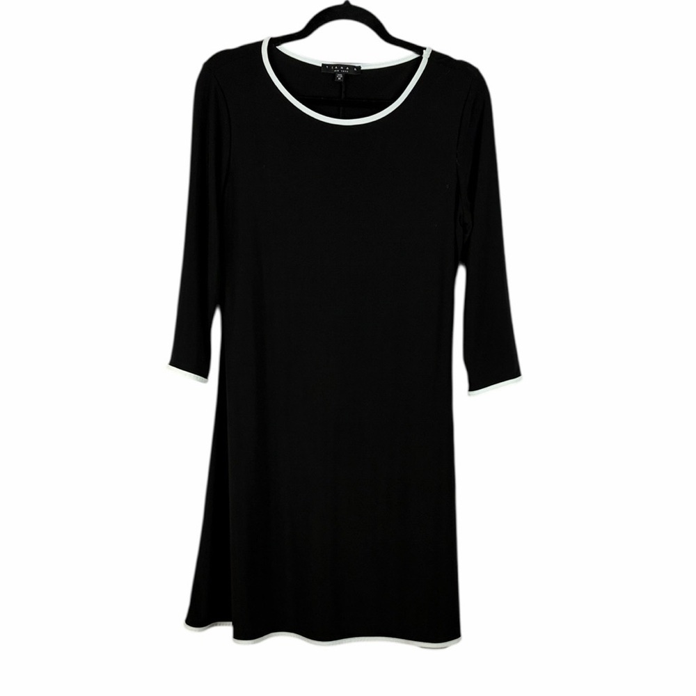 Tiana B Black Swing Dress White Trim 3/4 Sleeve Size Medium NWT Classic